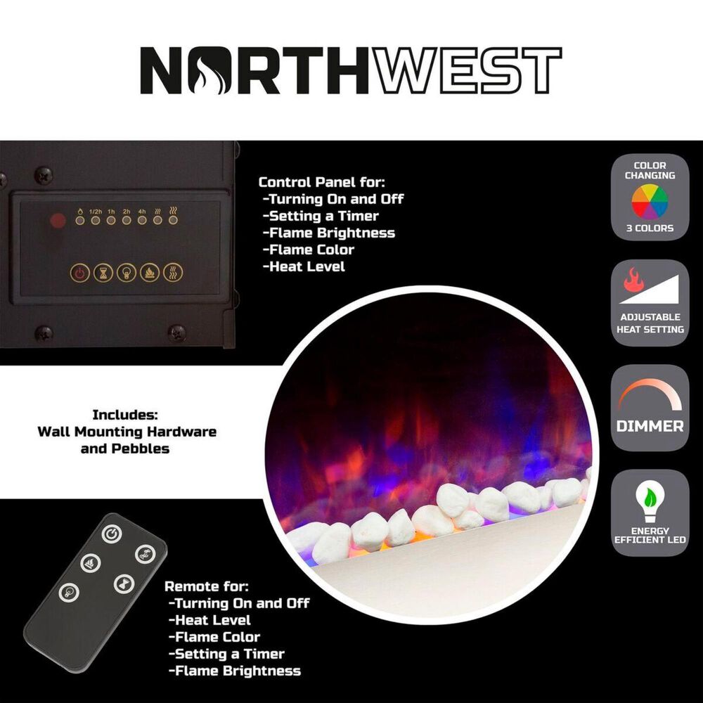 Timberlake Northwest 54&quot; Fire Ice Wall Mount Electric Fireplace in Stainless Steel, , large