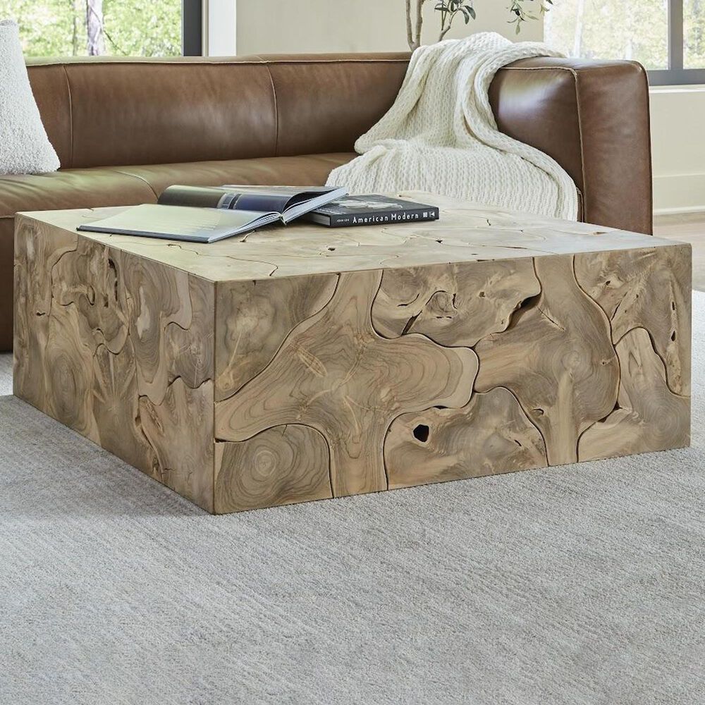 TimberHaus Teak Slice Square Coffee Table in Bleached Teak, , large