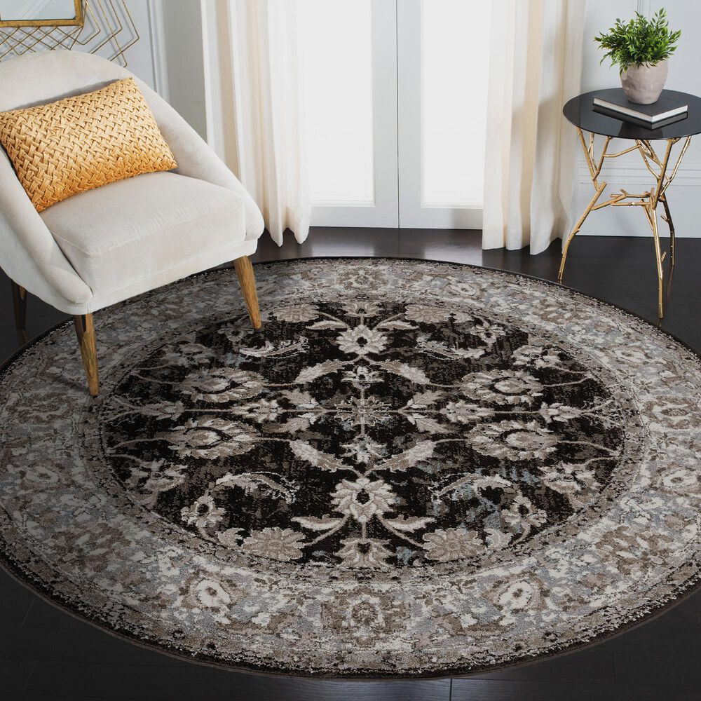 Amer Rugs Alexandria 6&#39;7&quot; Round Black and Ivory Area Rug, , large