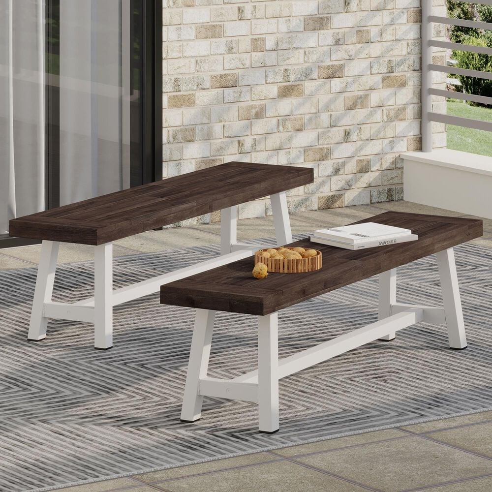 HOMLUX Carlisle Outdoor Bench in Dark Brown and White (Set of 2), , large