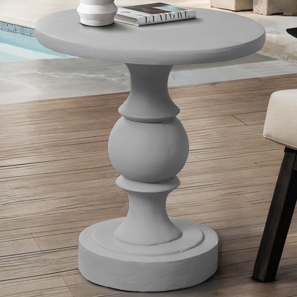 Hearth and Haven Outdoor Round Side Table with Sculpted Pedestal Base in Grey, , large