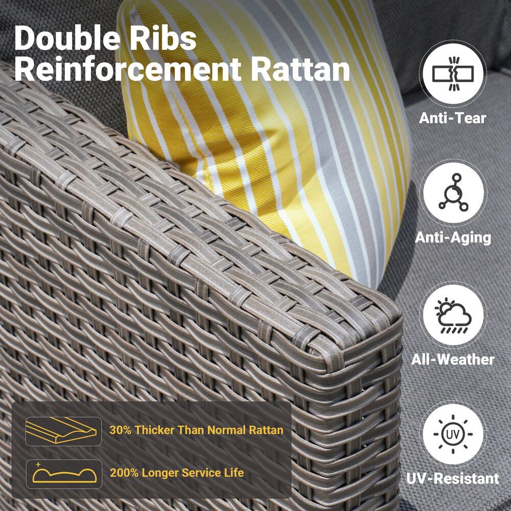 HOMLUX 5-Piece Outdoor Wicker Patio Furniture Set, High Back Rattan Sofa with Chairs, Ottomans &amp; Cushions in Dark Gray, , large