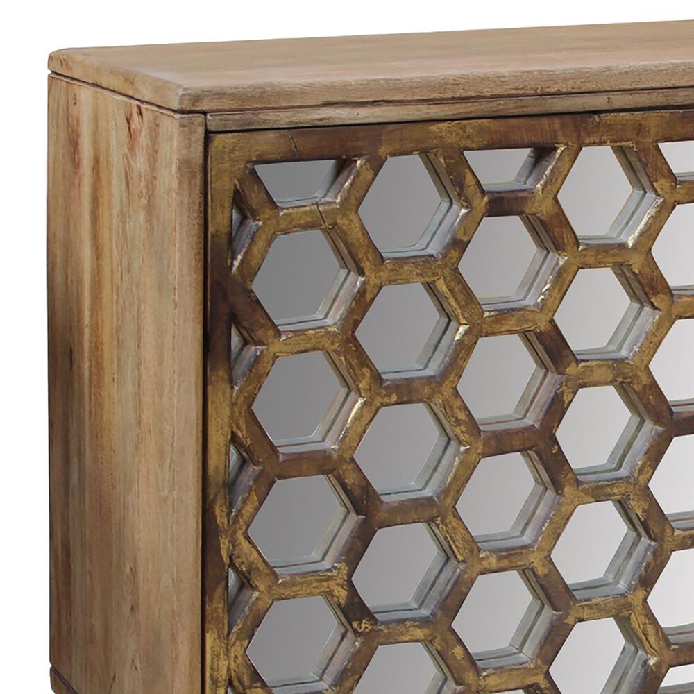 Crestview Collection Bengal Manor Sliding Door Console with Honeycomb Mirror in Light Mango, , large