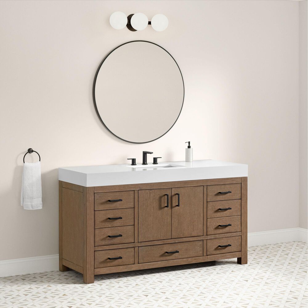 37B Alanya 60" Single Bathroom Vanity in Walnut Drift with White Composite Stone Top, , large