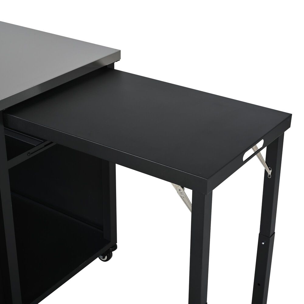 Hearth and Haven Outdoor Kitchen Island Cart with Dual Expandable Stainless Steel Tabletops in Black, , large