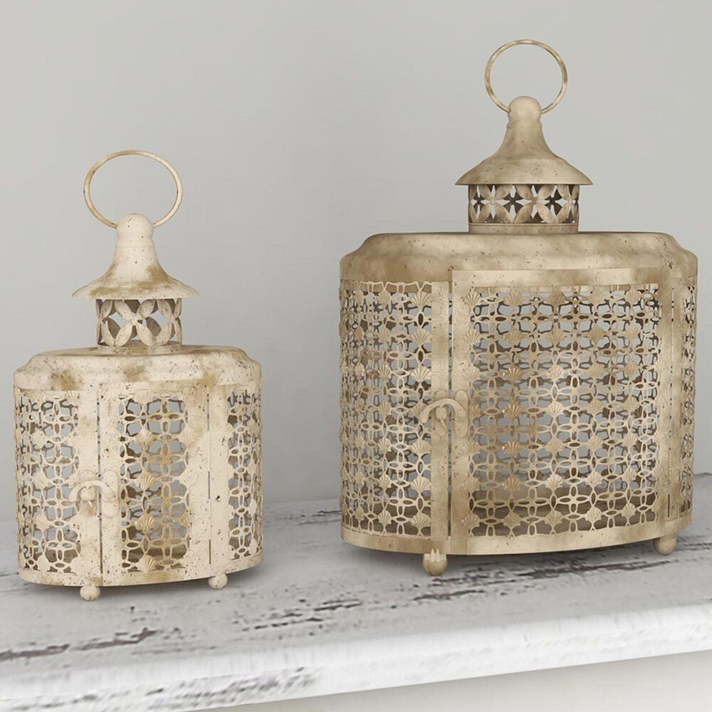Maple and Jade Rustic Metal Lantern in Beige &#40;Set of 2&#41;, , large