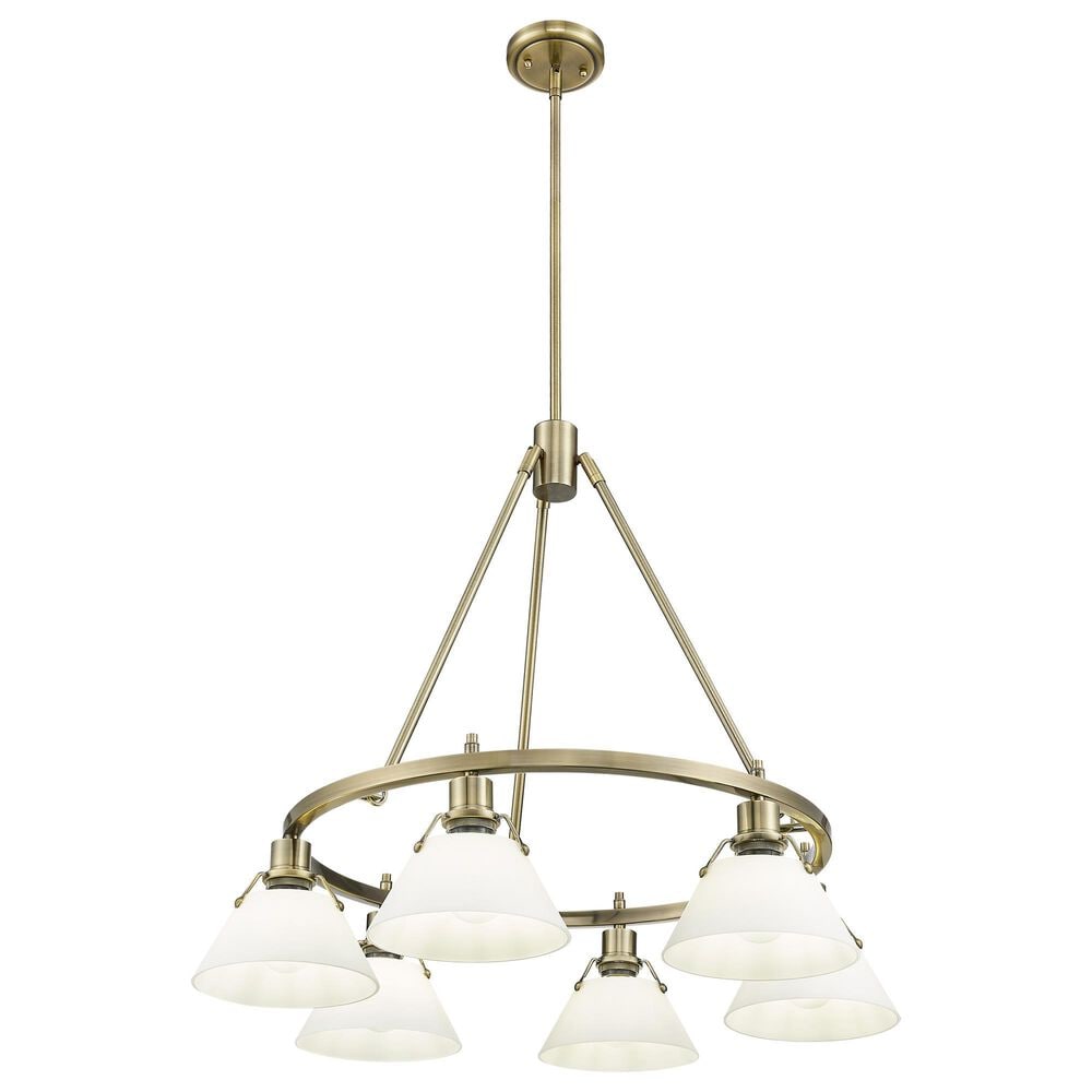 Golden Lighting Orwell 6-Light Chandelier with Opal Glass Shade in Aged Brass, , large