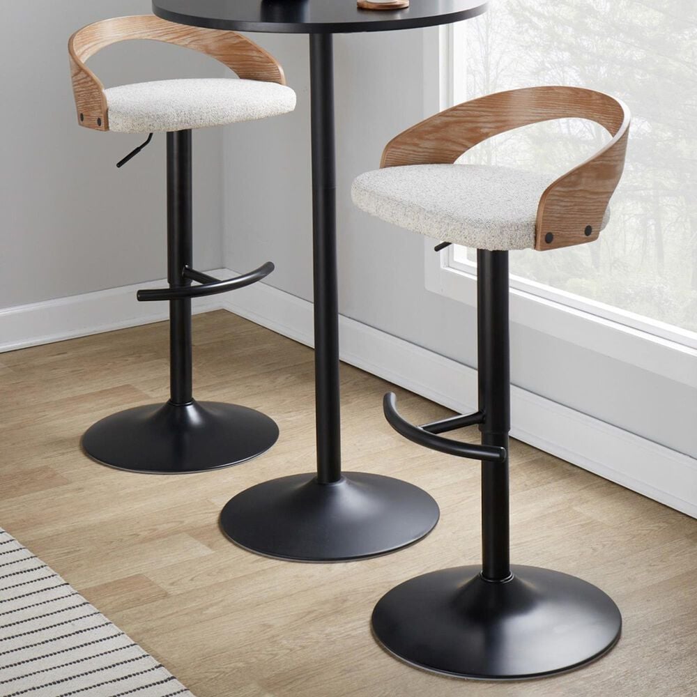 LumiSource Grotto Swivel Barstool with Oat Fabric Upholstery in Black and Whitewashed (Set of 2), , large