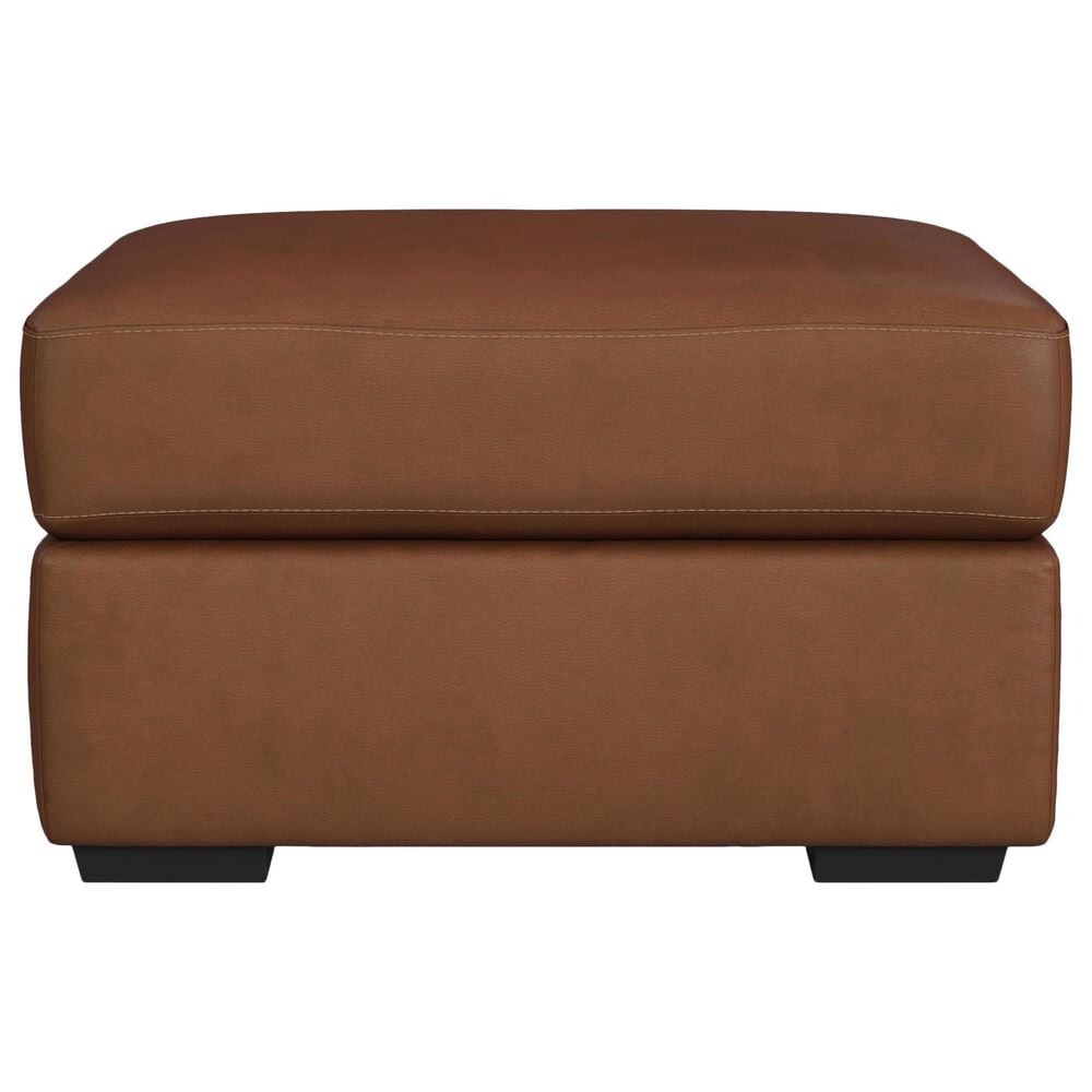 Flexsteel Henry Stationary Leather Chair and Ottoman Set in Caramel, , large