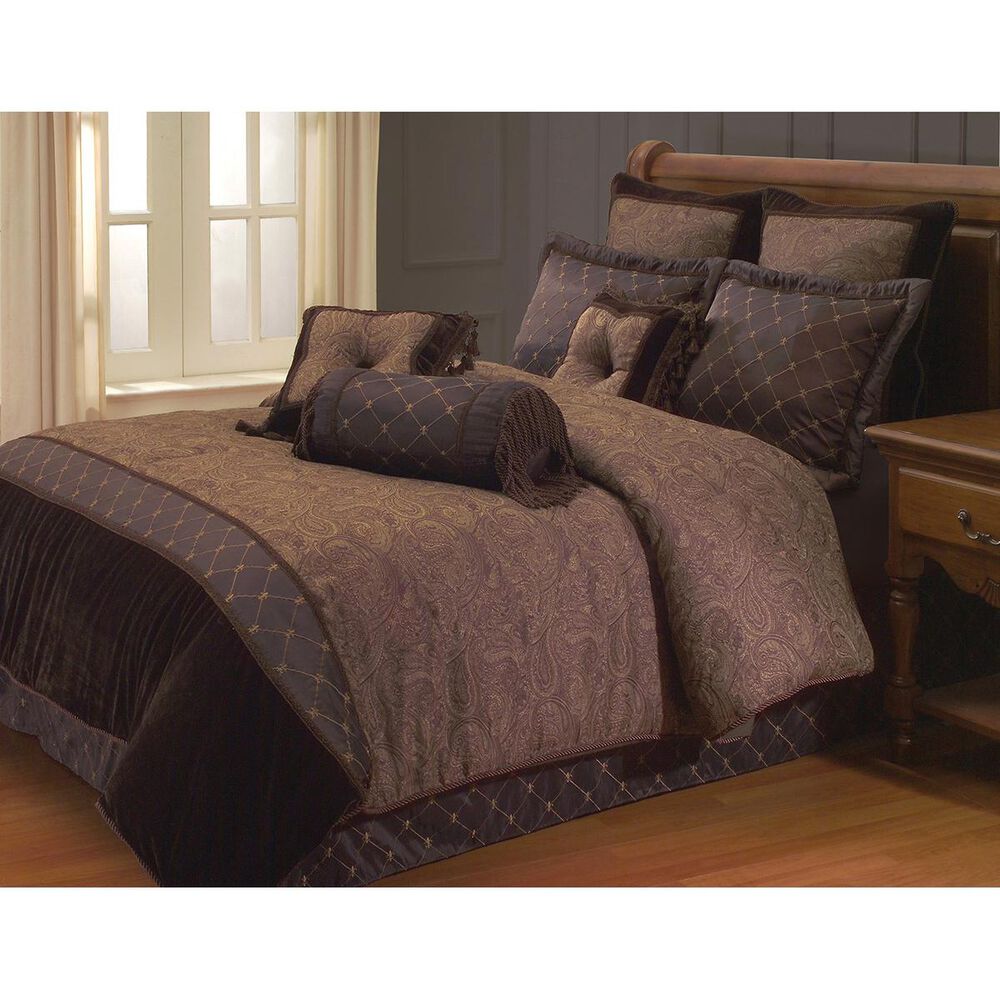 Hallmart Collectibles Opulent Paisley 9-Piece Queen Comforter Set in Brown, , large