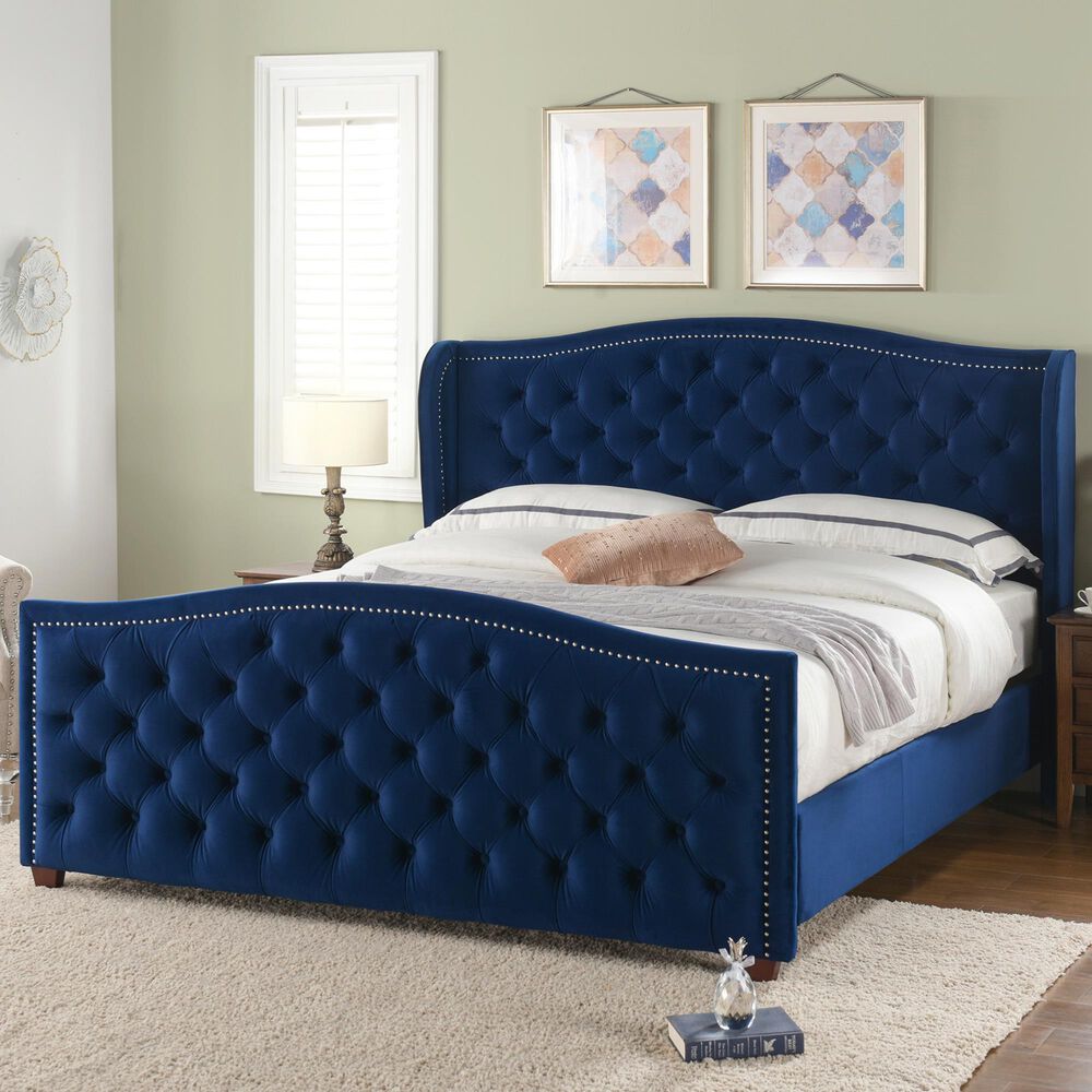 Jennifer Taylor Home Marcella King Upholstered Bed in Navy Blue NFM
