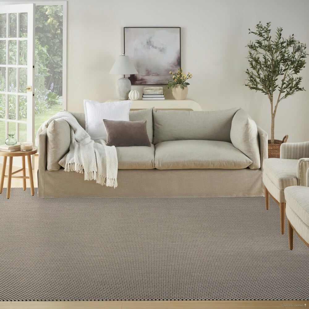 Nourison Courtyard Ivory and Charcoal 8&#39; x 10&#39; Indoor/Outdoor Area Rug, , large