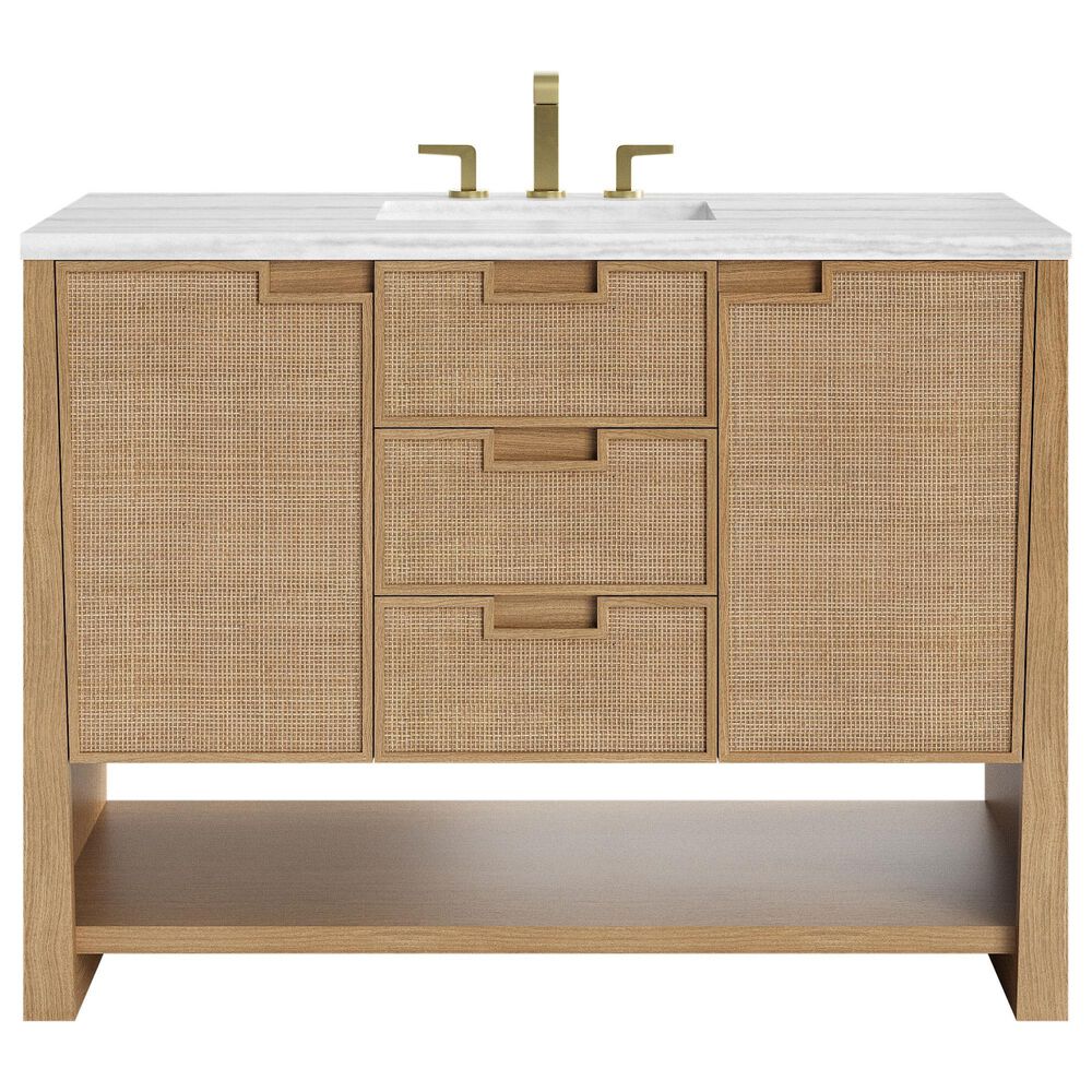 James Martin Vanities Solene 48" Single Bathroom Vanity in Seaside Oak with 3 cm Arctic Fall Solid Surface Top and Rectangular Sink, , large