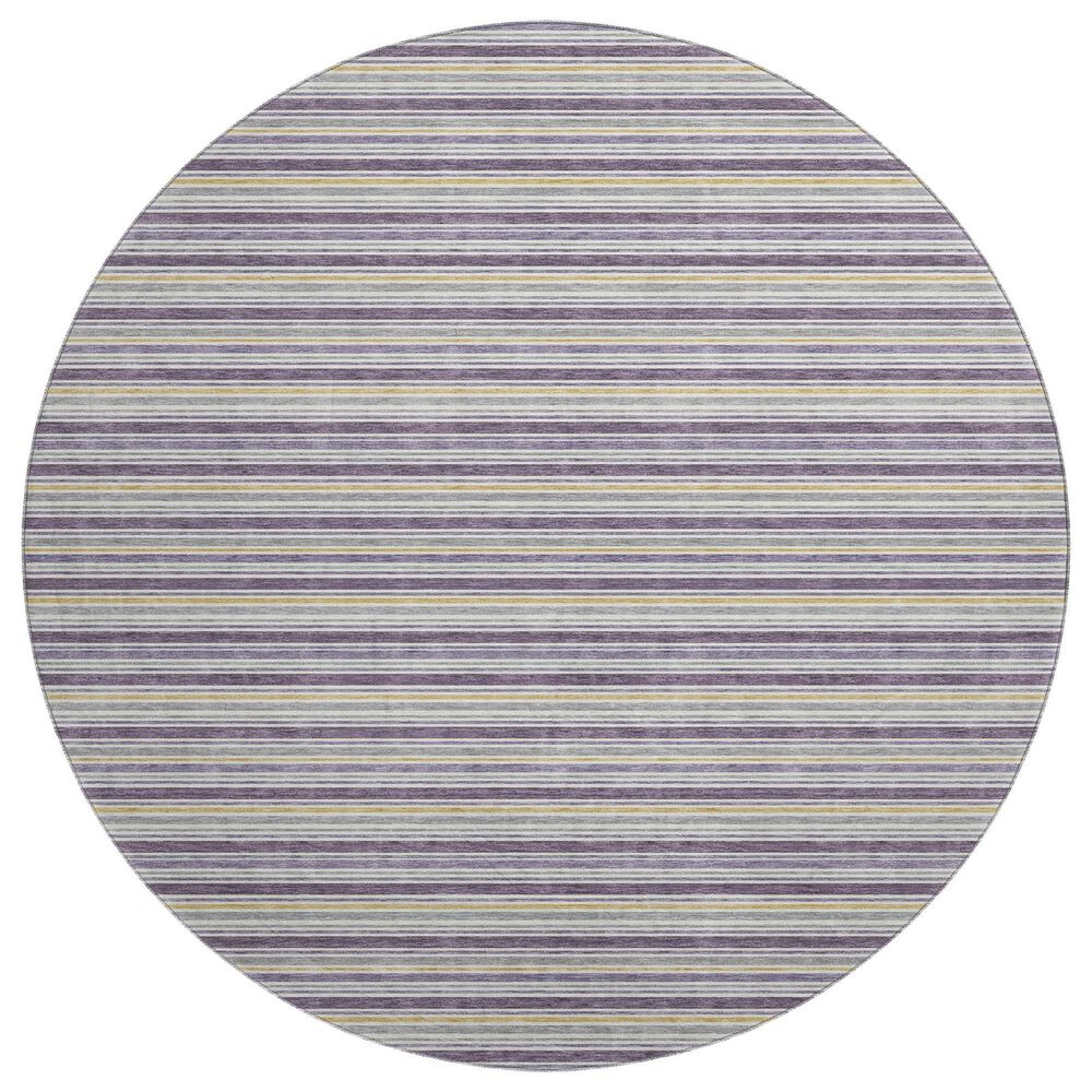 Dalyn Rug Company Soft Essentials Striped Plum 8" Round Indoor/Outdoor Area Rug, , large