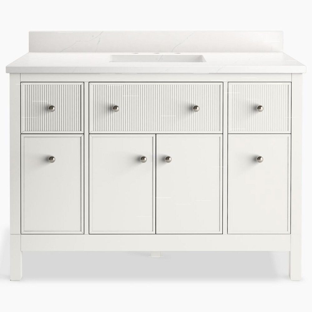 Kohler Malin 48" Single Bathroom Vanity in White with 3 cm White Quartz Top and Rectangular Sink, , large