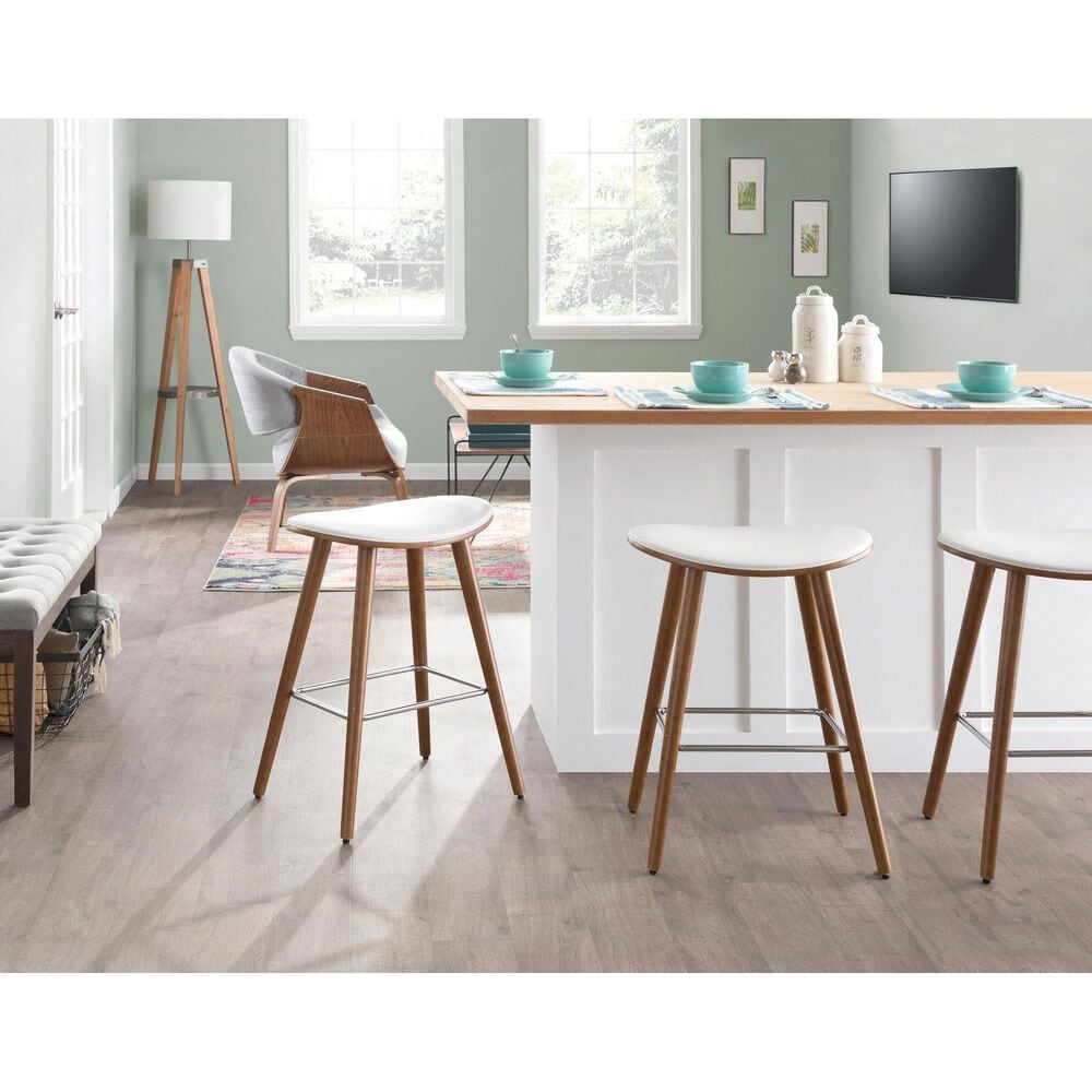 Lumisource Saddle Counter Stool with White Cushion in Walnut and Chrome &#40;Set of 2&#41;, , large