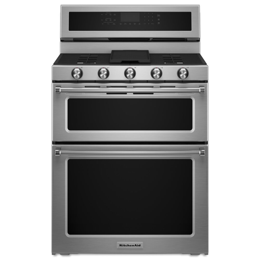 KitchenAid 2-Piece Kitchen Package with 6 Cu. Ft. Freestanding Gas Range and 1.1 Cu. Ft. Over-The-Range Microwave Oven in Stainless Steel, , large