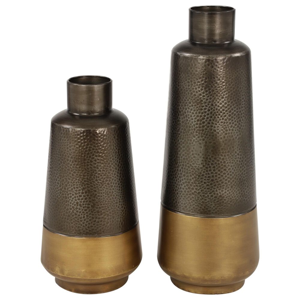 Maple and Jade Iron Vase in Dark Grey and Gold (Set of 2), , large