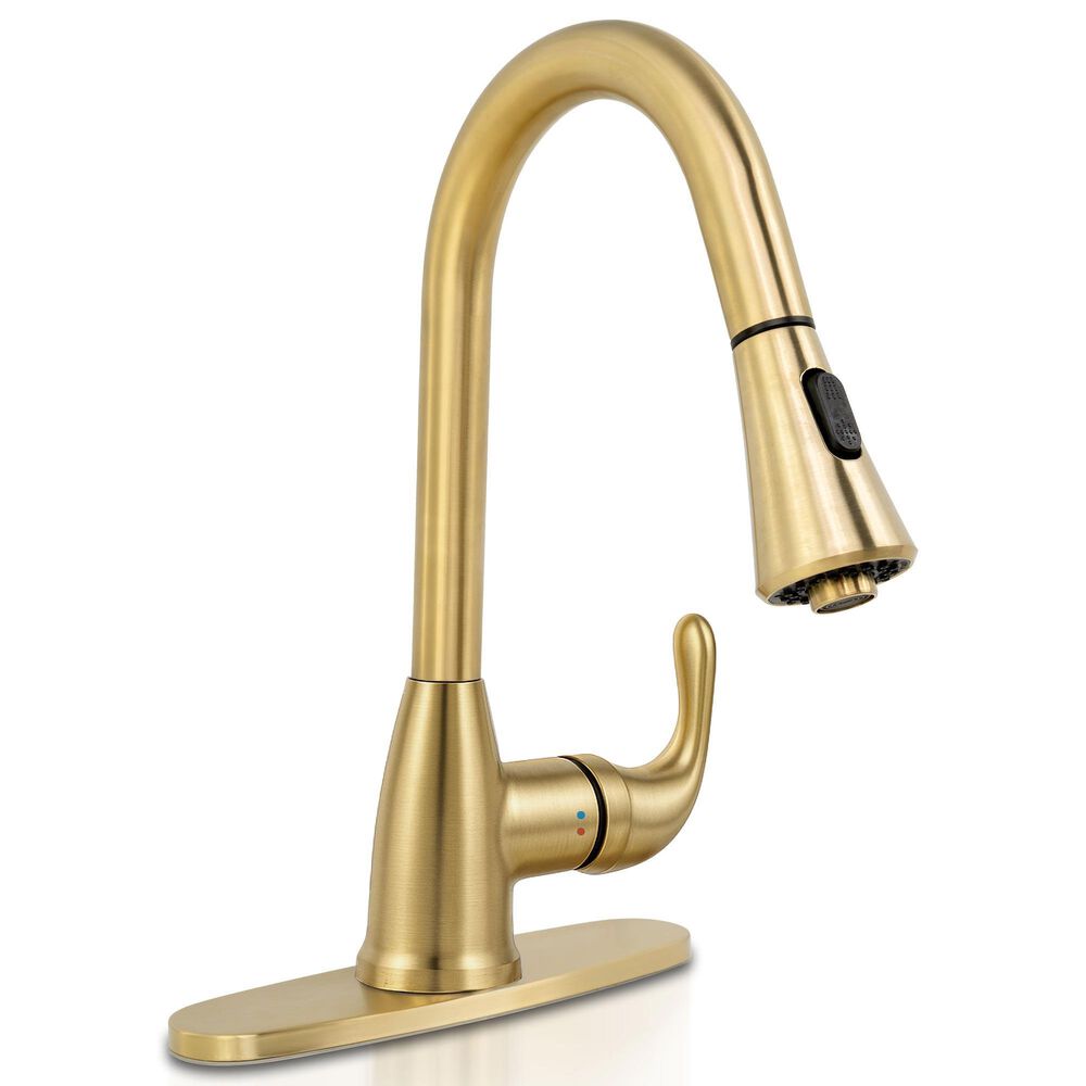 MS International AcquaLuxe Curved Pull-Down Sprayer Kitchen Sink Faucet in Gold, , large