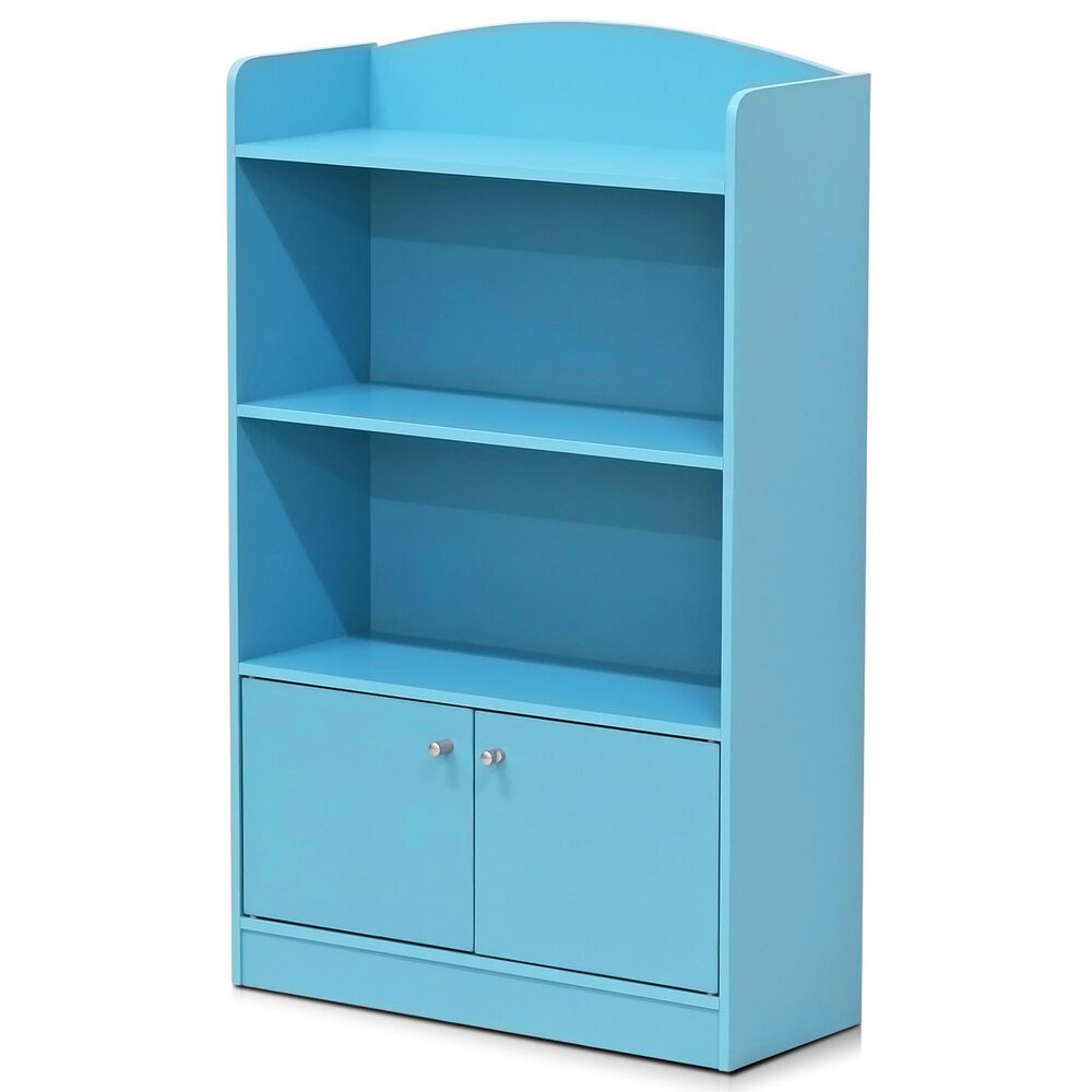 HOMLUX 4-Tier Bookshelf with 2-Door Storage Cabinet in Light Blue, , large