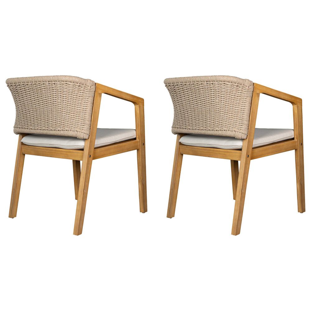 Hearth and Haven Patio Dining Chair with Rope-Design Backrest and Cushions in Light Teak (Set of 2), , large