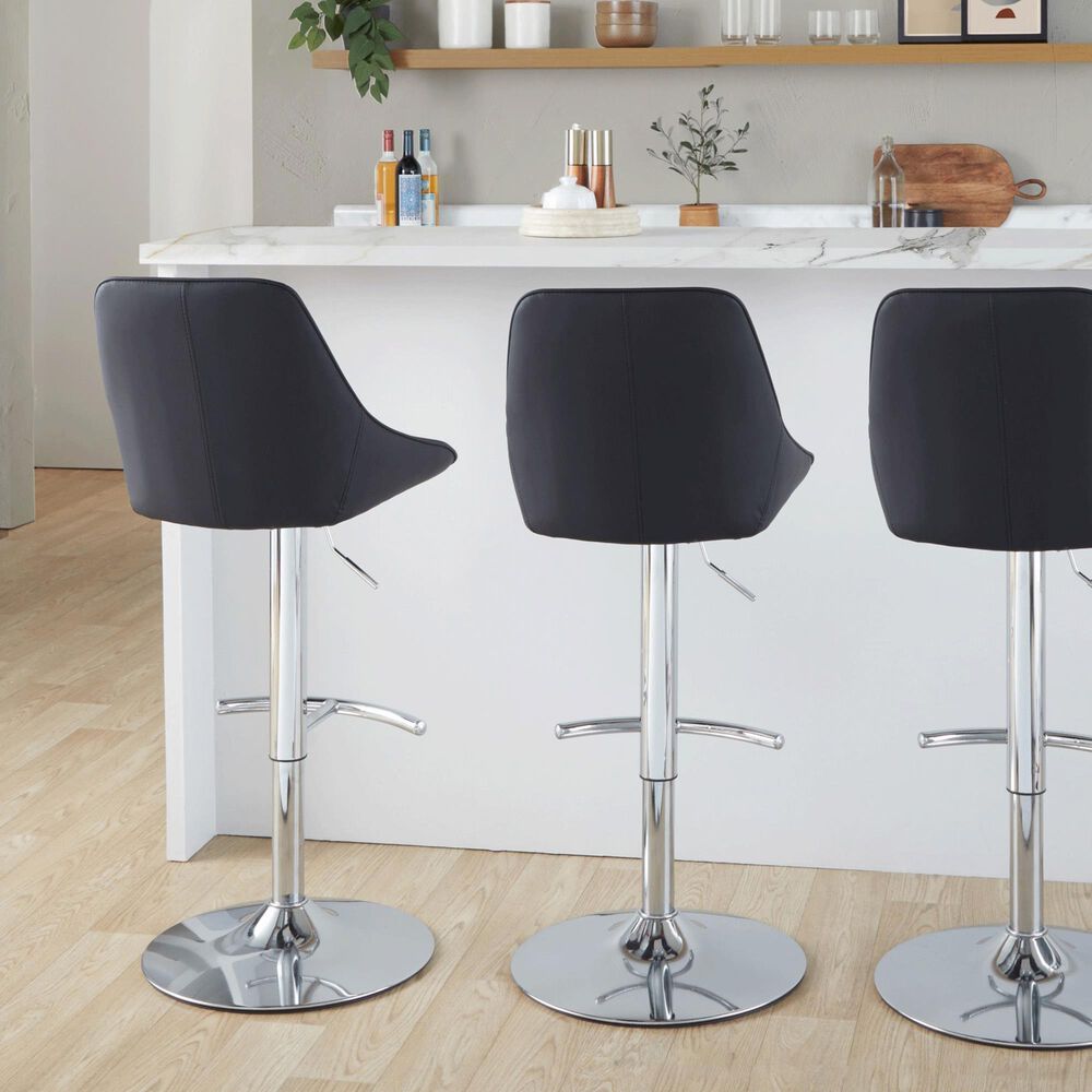 LumiSource Diana Adjustable Barstool with Black Faux Leather Upholstery in Chrome (Set of 2), , large