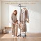 HOMLUX F-Shape Indoor Coat Rack with Lockable Wheeled Bases and Hat Hooks in Black, , large