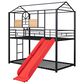 Hearth and Haven Twin over Twin House Bunk Bed with Built-in Slide in Black and Red, , large
