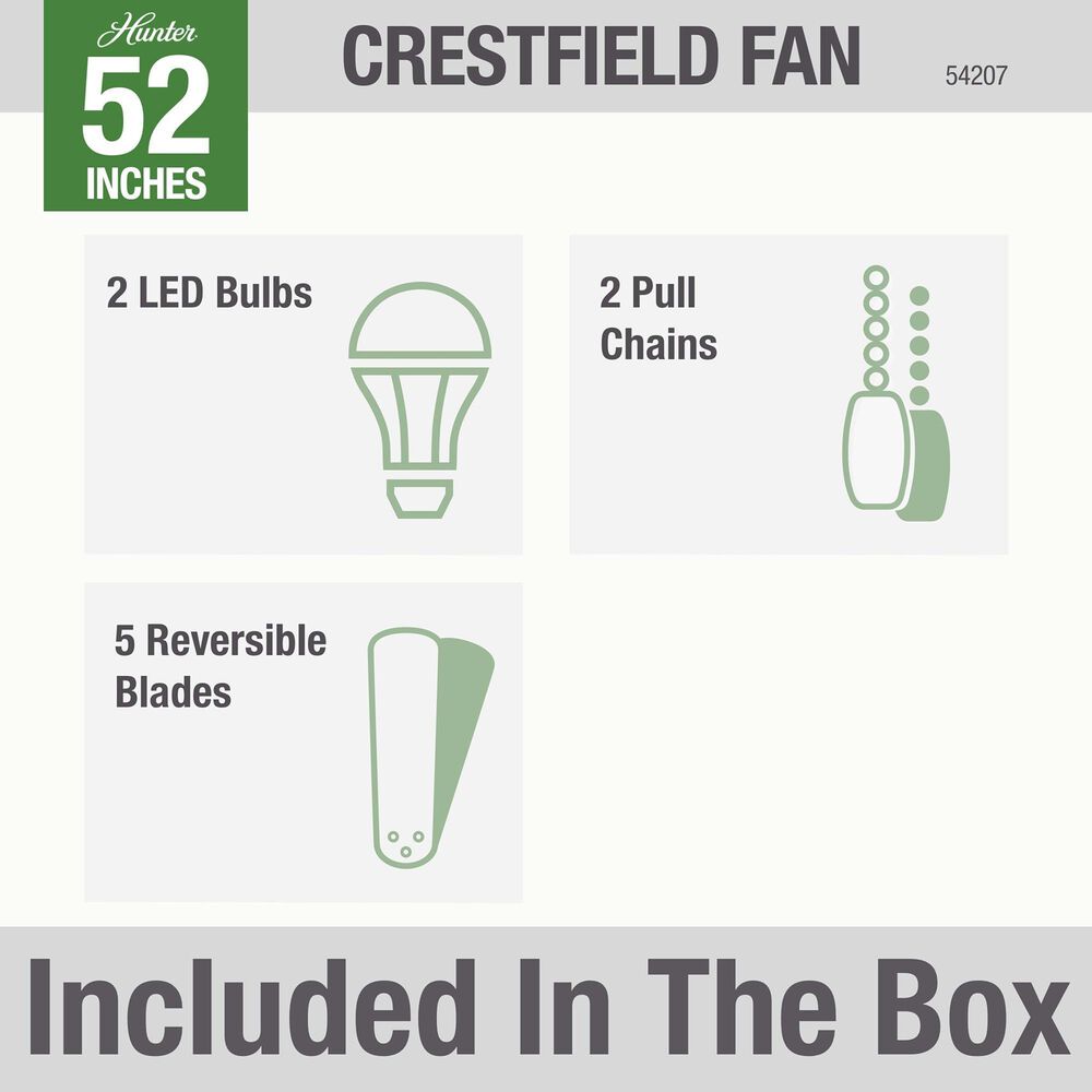 Hunter Crestfield Low Profile 52&quot; Ceiling Fan with LED Lights in Fresh White, , large