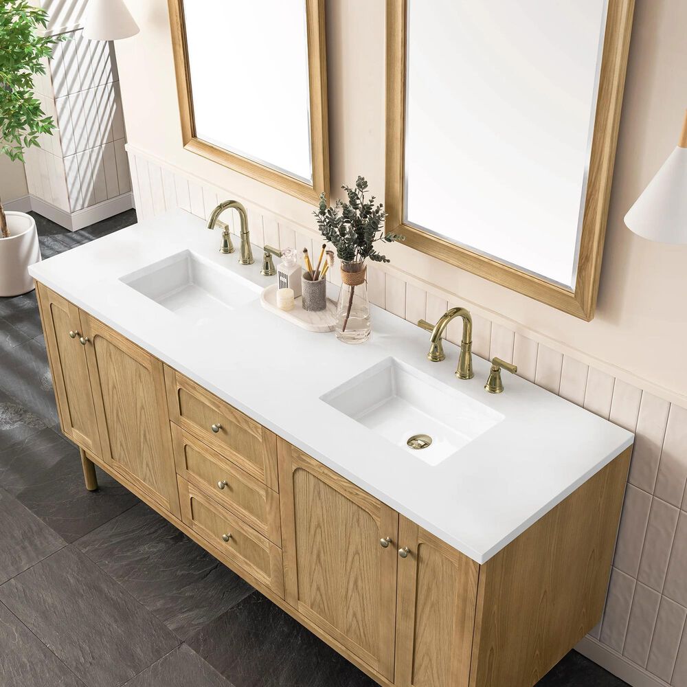 James Martin Vanities Laurent 72&quot; Double Bathroom Vanity in Light Natural Oak with 3 cm White Zeus Quartz Top and Rectangular Sinks, , large