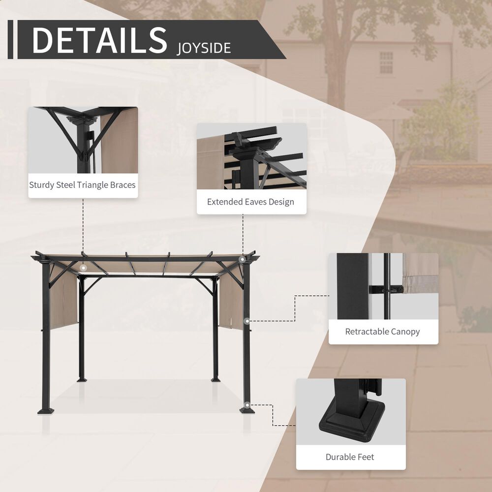 Sunwell Garden 10' x 10' Outdoor Metal Pergola with Canopy Shades in Beige, , large