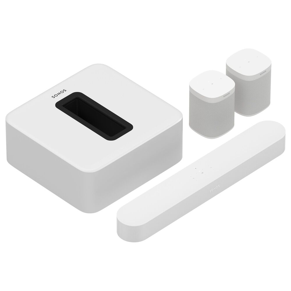 SONOS 5.1 Surround Sound System with Beam, Sub and One SL Pair in White, , large