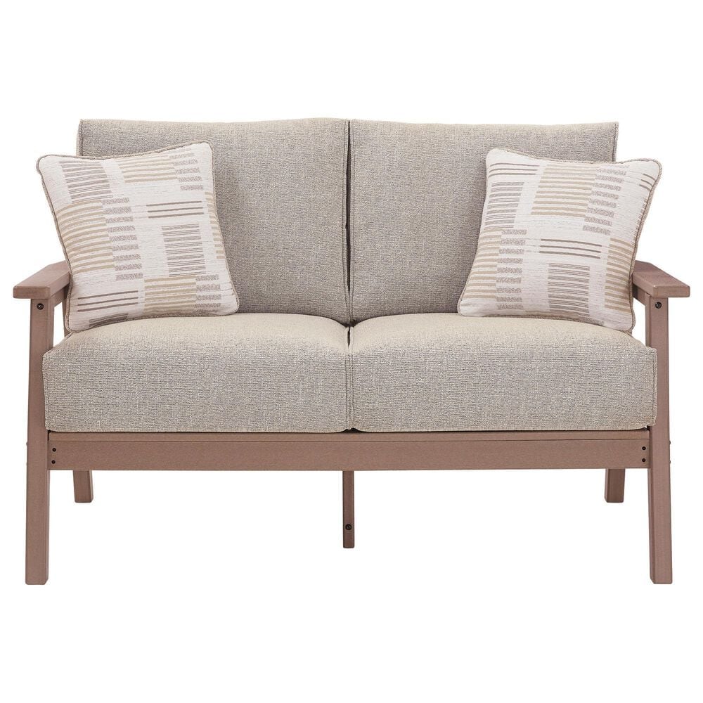 Ashley Grover Beach Outdoor Loveseat with Cushion in Driftwood, , large