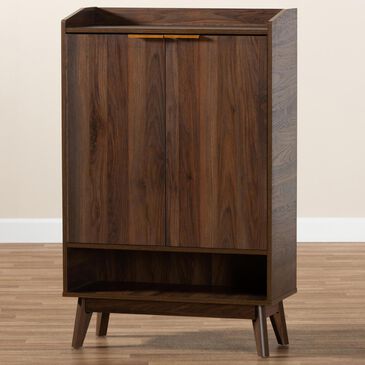 Baxton Studio Lena 5-Shelf Entryway Shoe Cabinet in Walnut, , large