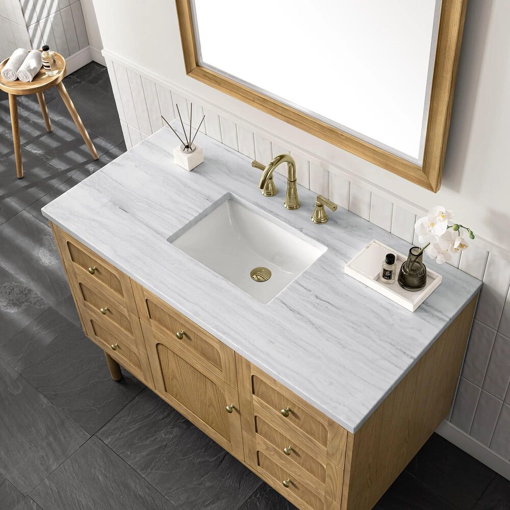 James Martin Vanities Laurent 48&quot; Single Bathroom Vanity in Light Natural Oak with 3 cm Arctic Fall Solid Surface Top and Rectangular Sink, , large