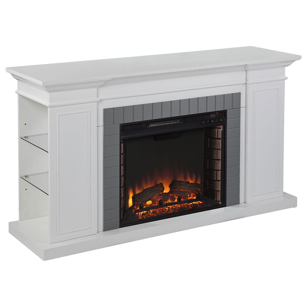 Southern Enterprises Rylana Bookcase Electric Fireplace in White and Gray, , large