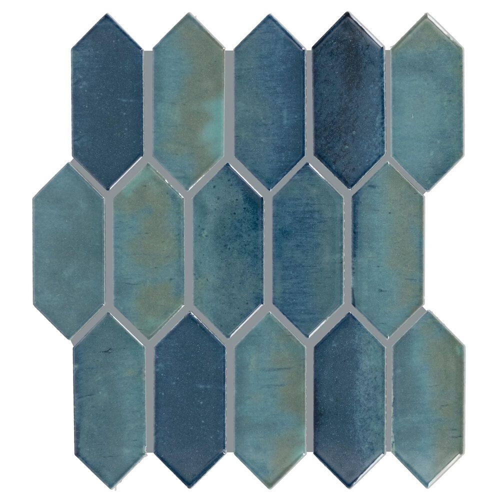 Dal-Tile Miramo Aqua 2" x 5" Picket Undulated on 12.25" x 11.125" Ceramic Mosaic Sheet, , large