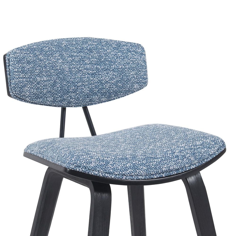 Armen Living Fox Bar Height Stool with Speckled Blue Upholstery in Black Brushed, , large