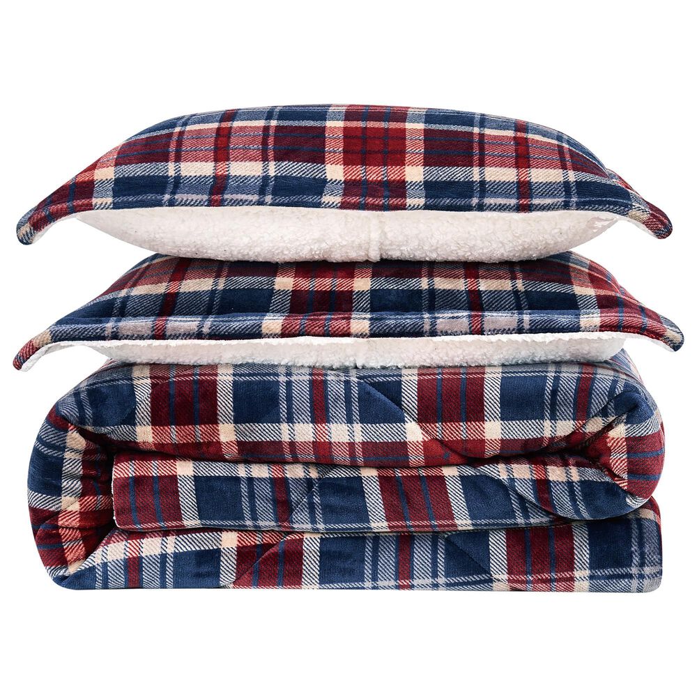 Pem America Truly Soft Cuddle Warmth 3-Piece King Comforter Set in Blue to Red Plaid, , large