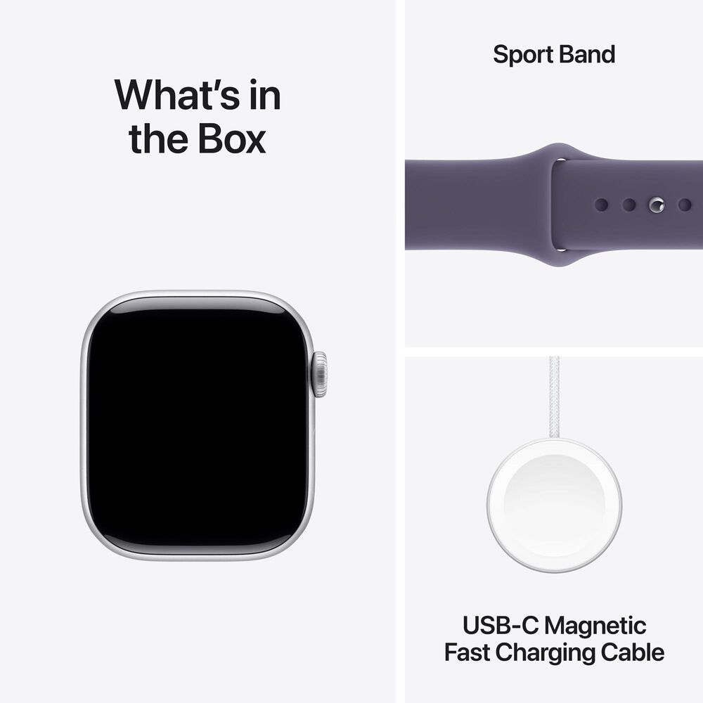 Apple Watch Series 11 (GPS) 42mm Aluminum Case with Purple Fog Sport Band - M/L in Silver and 2-Year AppleCare+, , large