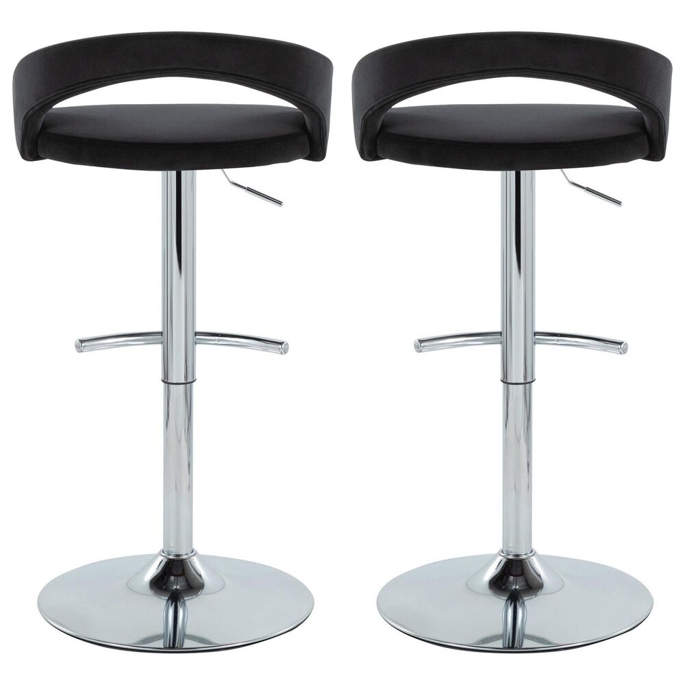 LumiSource Grotto Swivel Adjustable Bar Stool with Black Velvet Upholstery in Chrome (Set of 2), , large