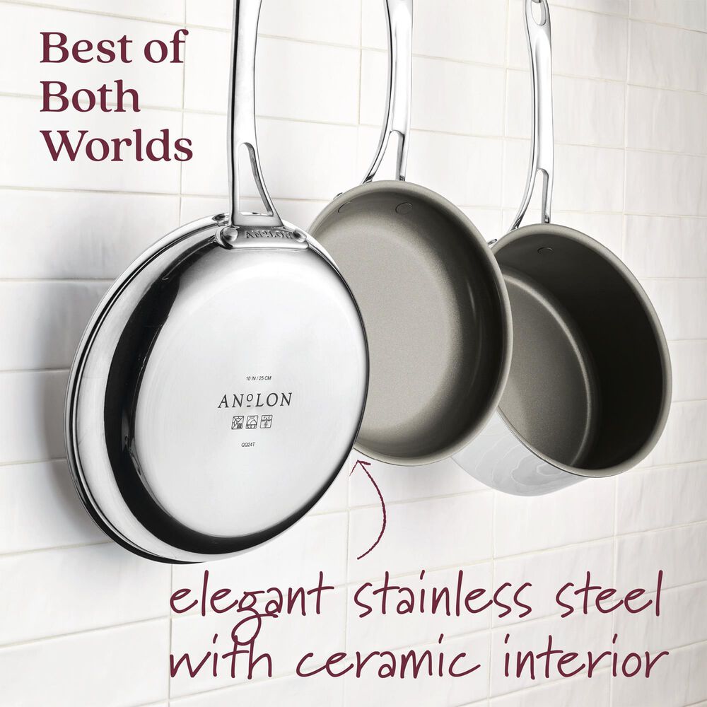 Anolon 11-Piece Nonstick Ceramic Cookware Set in Stainless Steel, , large