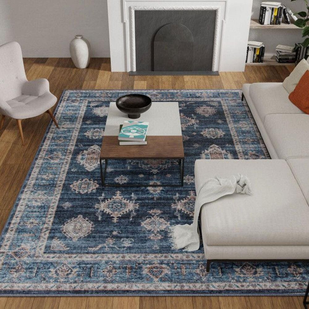 Central Oriental Rugease Velveteen Raquel Navy and Light Blue 7&#39;6&quot; x 9&#39;6&quot; Area Rug, , large