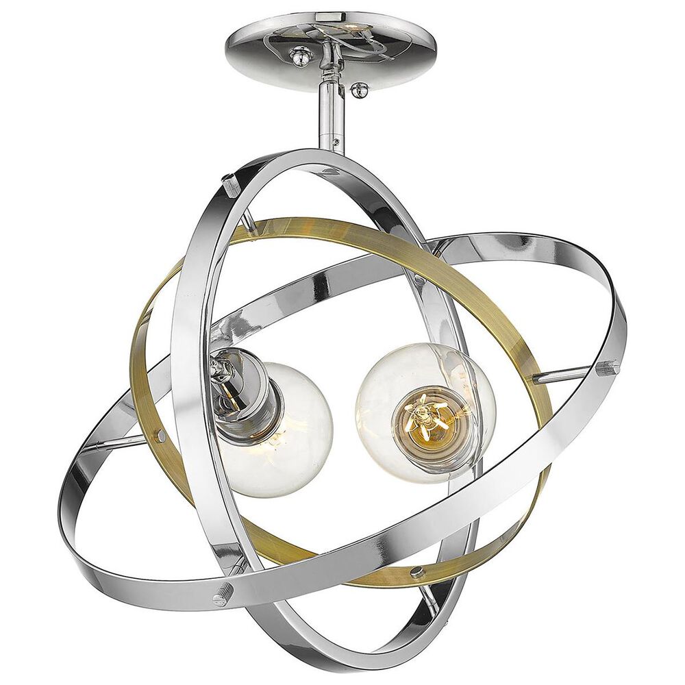 Golden Lighting Atom 2-Light Semi Flush in Chrome with Aged Brass and Chrome Accent Rings, , large