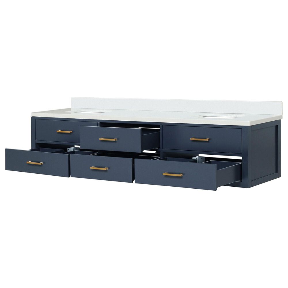 Lexora Home Castor 84&quot; Double Bathroom Vanity in Blue with 2 cm White Quartz Top and Rectangular Sinks, , large