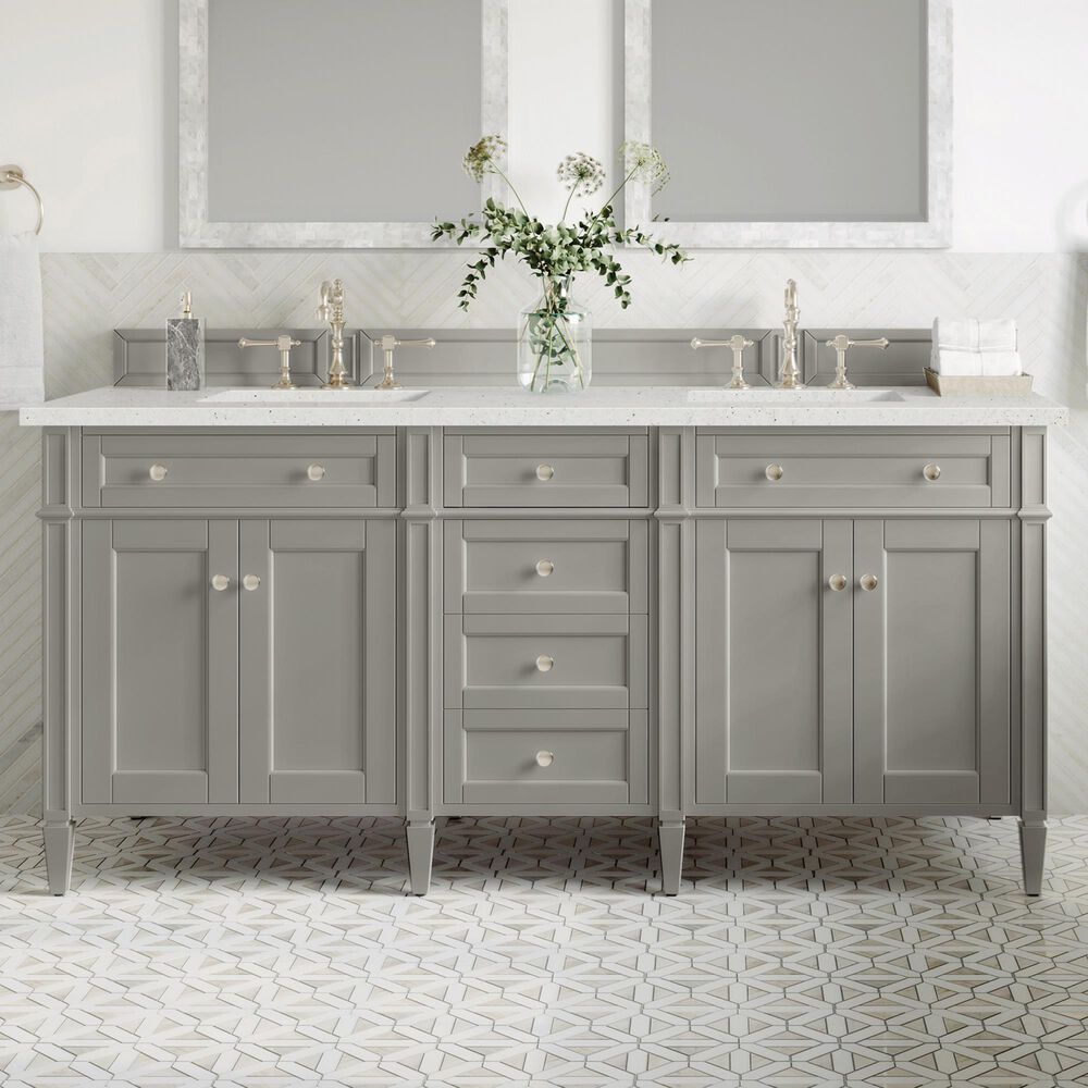 James Martin Vanities Brittany 72" Double Bathroom Vanity in Urban Gray with 3 cm Lime Delight Quartz Top and Rectangular Sinks, , large
