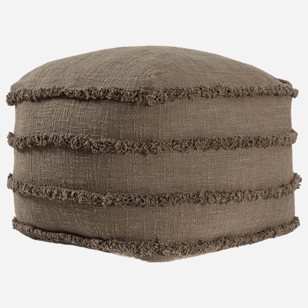 LR Home 18" Square Striped Pouf in Brown, , large