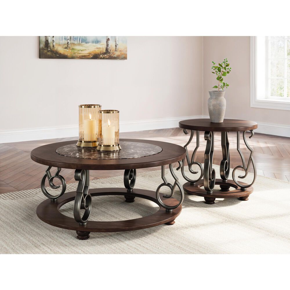 Ashley Frallyn End Table in Dark Brown and Dark Pewter, , large