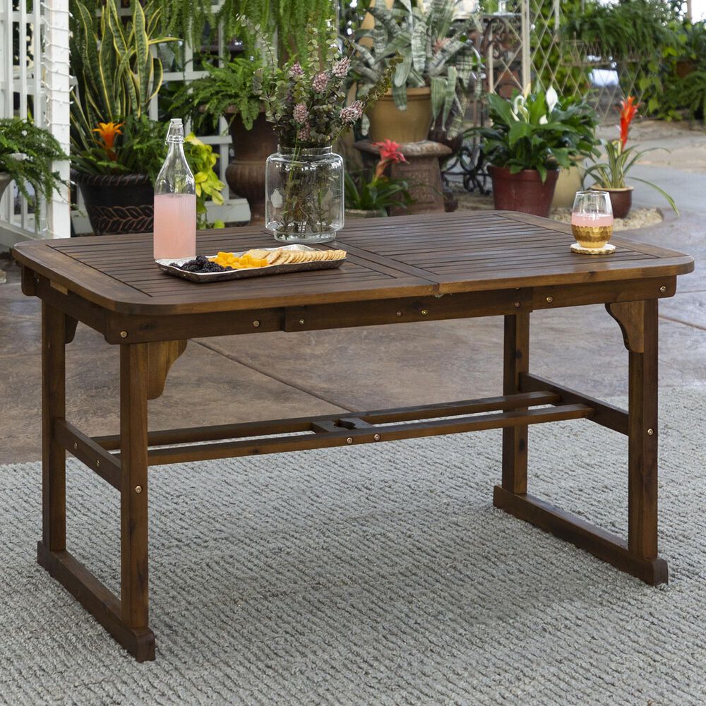 Walker Edison Acacia Wood Patio Butterfly Dining Table in Dark Brown
