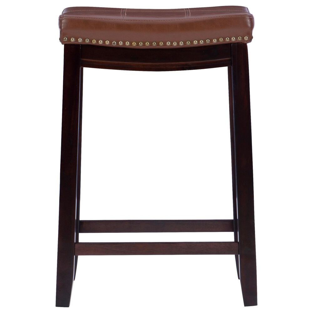 Linon Home Decor Claridge Counter Stool with Cognac Cushion in Dark Brown, , large